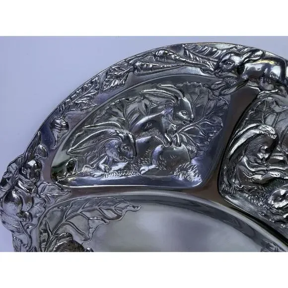 Vintage Arthur Court Bunny Child’s Divided Plate, Cup, And Two Sets Silverware Serveware